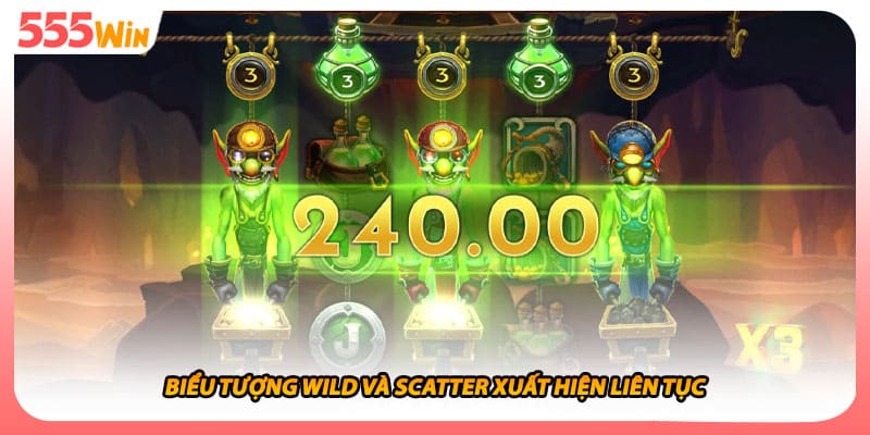 Kho Báu Của Yêu Tinh Rừng Sâu Săn Hũ Vàng Cùng Yêu Tinh 3 Biểu tượng wild và scatter xuất hiện liên tục